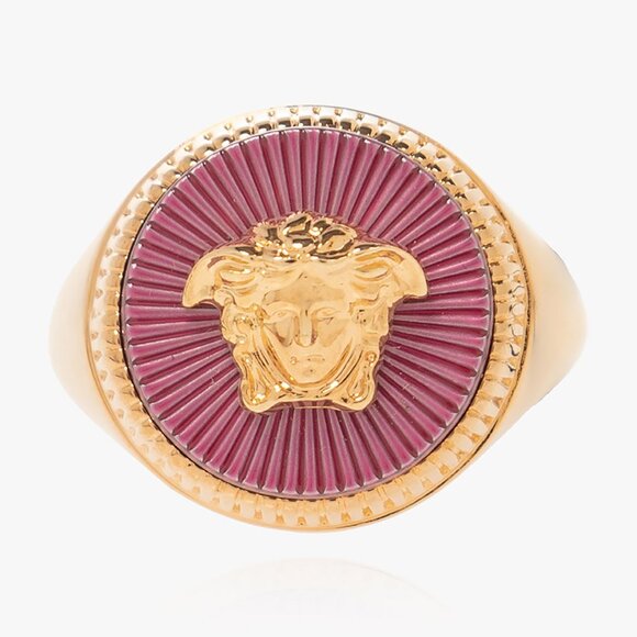 Versace Gold Color Metal Embellished Medusa Head Ring Sz 17 - Picture 1 of 5